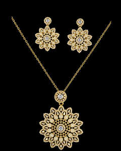 Ensemble de collier et boucles d'oreilles en or plaqué 22 carats de luxe, diamants cultivés en laboratoire, certifiés IGI, bijoux pour femmes, fiançailles, mariage, anniversaire - Product Image 1