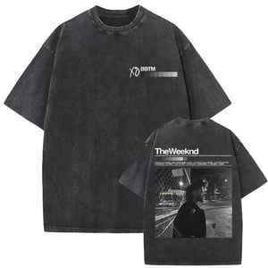 เสื้อยืดโอเวอร์ไซส์แขนสั้นผู้ชาย สีดำพิมพ์ลายสีแดง สไตล์สตรีทแวร์ คอกลม ผ้าฝ้ายเจอร์ซีย์ 100% ลุคสบายๆ ซักย้อมแบบแอซิด ระบายอากาศได้ดี - Product Image 2