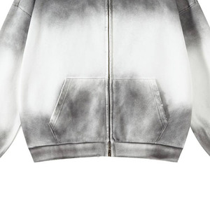 Sweat à capuche unisexe décontracté en molleton 100 % coton, coupe oversize, effet délavé, déchiré, avec fermeture éclair et dégradé de couleurs, pour homme, collection automne - Product Image 5