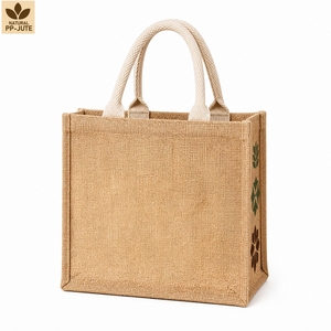 Custom Printed Laminated Jute Grocery Gift <b>Bag</b> 28x23x10 cm Shopping Tote Custom Logo Wholesale OEM Private Label Export Supplier - Product Image 2