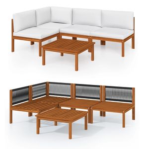 Grand ensemble de salon de jardin modulaire en bois d'acacia massif couleur crème - Product Image 2