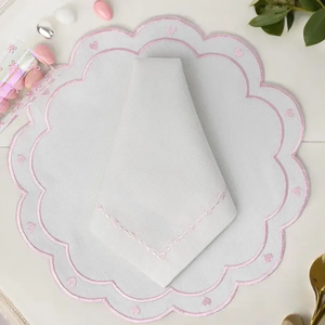 Juego de Manteles Individuales y Servilletas de Lino de Lujo Personalizados al por Mayor, Lavables, con Bordado de Planta Tradicional y Corazón Rosa, con Borde Festoneado, para Boda - Product Image 5