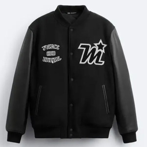 Vintage Letterman Baseball <b>Jacket</b>: Top Quality Wool Body, Leather Sleeves, Customized Logo, Snap Button, Thick <b>Warm</b> Quilting - Product Image 1