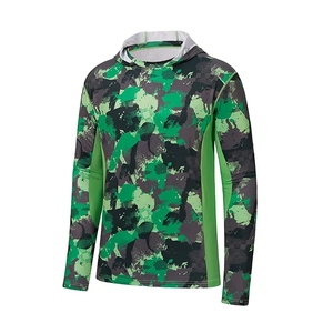 Chemise de pêche à manches longues à capuche camouflage vert, UPF 50, séchage rapide, polyester, impression par sublimation, pour homme adulte - Product Image 1