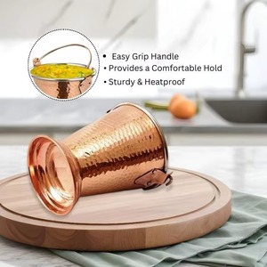 <b>Copper</b> Hammered Balti Pot Kadhai With Handle Antique Finish Durable Kitchenware <b>Copper</b> Ice Bucket With Stainless Steel Interior - Product Image 4