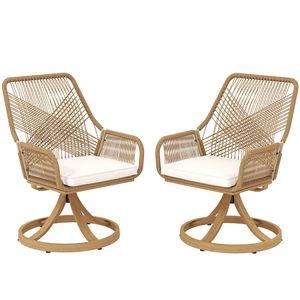 Set di 2 Sedie da Pranzo Girevoli in Rattan Kaki con Cuscini Morbidi per Cortile, Prato, Portico e Giardino - Product Image 1