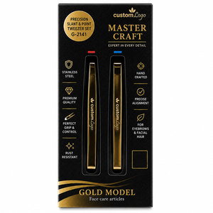 Juego de 2 Pinzas de Acero Inoxidable Chapadas en Oro, Pinzas Profesionales para Cejas con Punta Inclinada y Puntiaguda, Logotipo Personalizado OEM - Product Image 6