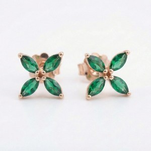 Boucles d'oreilles clous émeraude marquise certifiées, véritable émeraude verte, argent sterling 925 plaqué or 14 carats, cadeau - Product Image 4