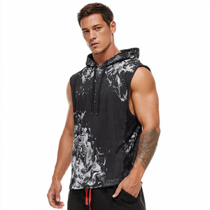 Workout Muscle Fit Printed Sleeveless Vest Tops Gym Wear Sublimation Washed Tops High Quality Printed Wash Hoodie Vest - Product Image 3