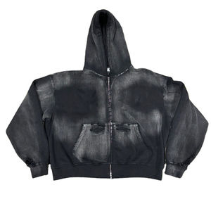 Sudadera con capucha y cremallera completa de invierno, estilo vintage, oversize, con lavado ácido, para hombre y mujer, de forro polar suave, estilo casual y urbano. - Product Image 3