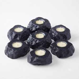 Support de bougie en pierre naturelle sculptée à la main en pierre de cristal bleue, pierre précieuse d'agate, pour la guérison, vente en gros - Product Image 6