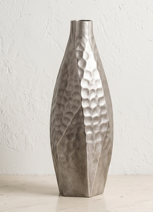 Vase à fleurs moderne en métal argenté, centre de table de luxe à facettes martelées, récipient décoratif pour la maison, l'hôtel, vente en gros - Product Image 3