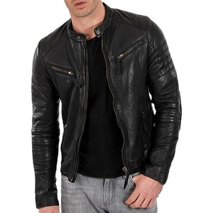 High Quality <b>Winter</b> Stylish Smooth <b>Waterproof</b> Men's Solid Leather <b>Jacket</b> with Stand Collar and Front Logo Customizable - Product Image 4
