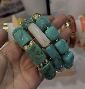 Minimalist Style Resin <b>Beads</b> bangle Women's fashion accessory bangle Green pink beige bangle Solid round shape <b>bracelet</b> - Product Image 1