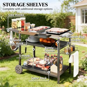 Carrello portaoggetti da esterno a doppio uso: come tavolo per barbecue e carrello bar - Product Image 2