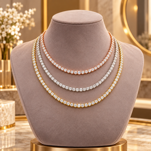 Collier tennis de luxe en diamants de laboratoire |   Collier en or 18 carats avec diamant VVS rond de 3,8 mm, 16 pouces, fournisseur en gros de bijoux fins - Product Image 1