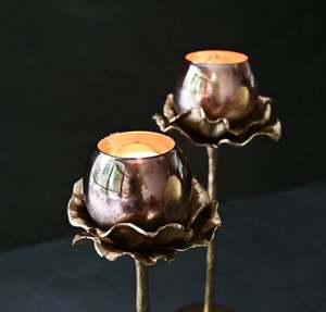 Metal aluminium stand the glass votive holder has a dark glass finish on <b>top</b> and the metal stand is made of sturdy aluminium - Product Image 4