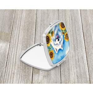 Espejo de maquillaje de viaje compacto de girasoles samoyedo, diseño de mano plegable portátil para mujeres y niñas, regalo para amigos y familia - Product Image 2
