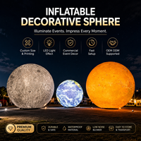 Modèle de lune gonflable géant publicitaire avec éclairage, imperméable, taille personnalisable, installation facile, ballon sur l'eau pour la décoration