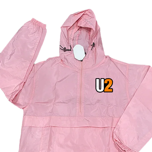 <b>Pink</b> Hooded Windbreaker <b>Tracksuit</b> Full Sleeve Waterproof Lightweight Polyester Casual <b>Set</b> With Logo Front Drawstring Closure - Product Image 4