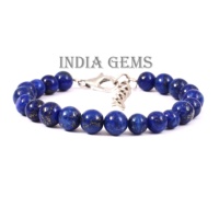Lapis Lazuli Bracelet perlé pierre précieuse ronde 925 bijoux en argent Bracelet Lapis pierre de guérison Bracelets réglables cadeau naturel