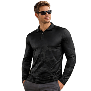 Camiseta Polo de Pesca de Manga Larga con Camuflaje Negro para Hombre, Protección UV, Secado Rápido, Transpirable, Ropa Deportiva para Exteriores, 100% Poliéster - Product Image 1