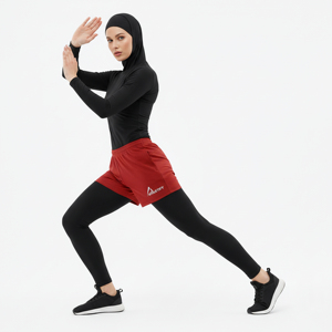 กางเกงขาสั้นกีฬาเอวสูงสำหรับผู้หญิงมุสลิมแบบสุภาพ พร้อมเลกกิ้งในตัว แห้งเร็ว ระบายอากาศได้ดี เหมาะสำหรับออกกำลังกาย วิ่งจ๊อกกิ้ง ฟิตเนส ชุดออกกำลังกายทั่วไป - Product Image 1