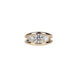 Anillo de tres piedras con diamante redondo cultivado en laboratorio certificado por IGI para mujer, oro sólido de 14K, doble banda, regalo sorpresa nupcial para boda - Product Image 1