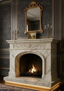 Encadrement de cheminée moderne en marbre avec motif floral, autoportant, pour salon, usage intérieur - Product Image 2