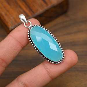Pendentif en calcédoine bleue, argent sterling 925, bijou fait main, pendentif naturel, cadeau pour maman, anniversaire - Product Image 4