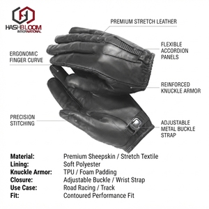 Gants de course unisexes en cuir extensible noir avec poignet élastique - Product Image 5