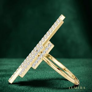 Bague géométrique en diamant de laboratoire, bague cocktail multi-barres pavée de diamants, bijoux en or, vente en gros de bijoux fins - Product Image 5