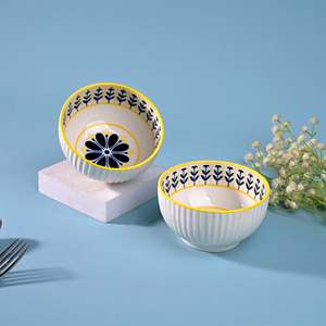Free Sample Unique Floral Patterned Japandi Style Porcelain Bowls Eco-Friendly <b>Microwave</b> & Oven Safe (<b>Set</b> of 2) - Product Image 5