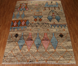 Tapis marocain en coton multicolore fait main et noué à la main, motif moderne, résistant aux taches, rembourré, pour salon, chambre d'enfant, hôtel, prière - Product Image 3