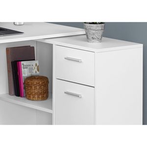Scrivania Angolare Moderna Bianca in Laminato da 117 cm per Ufficio Domestico con Cassetti Contenitori, Postazione di Lavoro a L Contemporanea per Laptop - Product Image 3