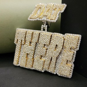 High on Demand Dat There <b>Iced</b> <b>Out</b> Pendant Necklace Gold Plated Rhinestone Letter Pendant Unisex Hiphop Style Jewelry - Product Image 6