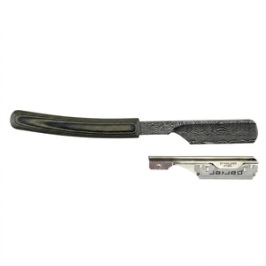 Navaja de Afeitar Recta con Patrón Damasco y Mango de Madera, Hoja de Acero Inoxidable Reemplazable para Barberos, Peluqueros y Uso Corporal Masculino - Product Image 1