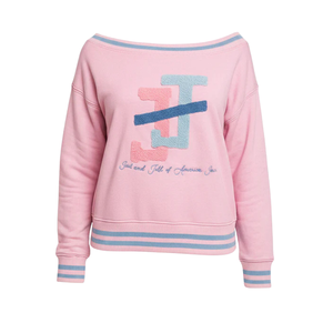 Sweat-shirt côtelé Lurex Jack and Jill rose pour femme, haut décontracté élégant en molleton bouclette à épaules dénudées avec bordure côtelée - Product Image 3