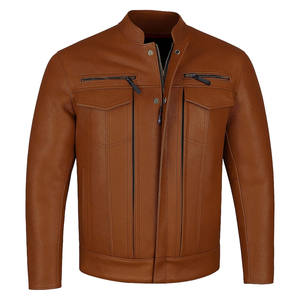 Chaqueta de Motocicleta Unisex de Cuero de Búfalo Premium, Transpirable, con Bolsillos Utilitarios, Estilo Urbano, para Invierno, Color Bronceado - Product Image 1