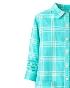 Vestido Camisero Largo a Cuadros Turquesa para Mujer, con Botones, Estilo Casual, Midi, Manga Larga, Personalizado, Venta al Por Mayor - Product Image 4