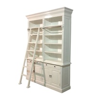 Bibliothèque de style européen avec échelle Bibliothèque blanche en bois massif Cabinet de vitrine Knock Down Made for Antique Home Office Furniture
