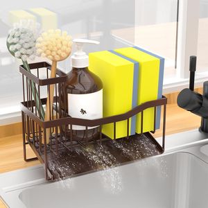 Stainless Steel Self-Drain Sink <b>Caddy</b> Rustproof <b>Kitchen</b> Sink Organizer with Sponge and Brush Holder <b>Kitchen</b> Storage Tray - Product Image 1