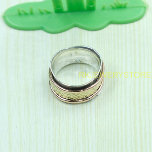 Handmade Mixed Metal <b>Spinner</b> <b>Ring</b> 925 Sterling Silver Brass Copper Wide Band Meditation <b>Ring</b> Textured Boho <b>Ring</b> For Women AndMen - Product Image 2