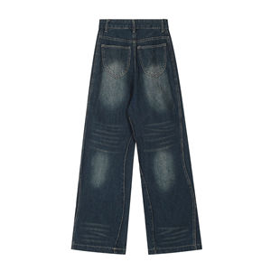 Vaqueros Baggy Rectos Personalizados de Estilo Urbano para Hombre, Vaqueros de Mezclilla de Algodón Oscuro Desgastado, Pantalones Vaqueros Vintage de Moda para Hombre - Product Image 3