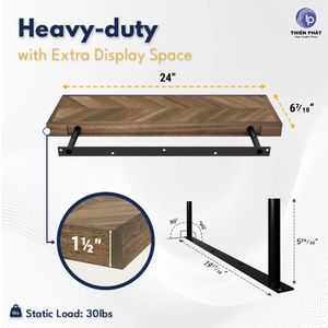 Ensemble d'étagères murales flottantes en bois d'acacia Chevron 16/24/36/48 pouces Finition noyer Étagères murales en bois pour la décoration de la chambre à coucher - Product Image 6