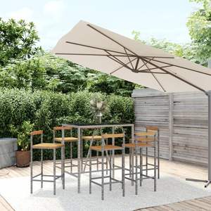 Grand ensemble de bar de jardin en rotin PE gris avec repose-pieds – Collection de mobilier d'extérieur durable - Product Image 1