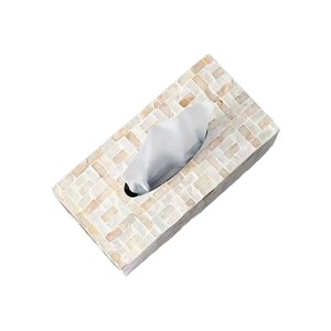 Caja de pañuelos rectangular de alta gama con incrustaciones de nácar y madera hecha a mano para decoración del hogar - Product Image 4