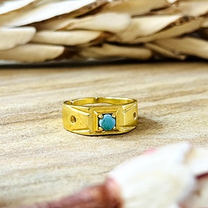 Modern Design Brass <b>Rings</b> Minimalist Geometric <b>Turquoise</b> Band Men 18k Gold Plated Signet Style Solitaire <b>Ring</b> Wholesale/OEM/ODM - Product Image 1