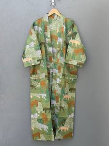 Robe kimono en coton à imprimé oiseaux, kaftan bohème, tenue de festival d'été pour femmes, séchage rapide, col en V - Product Image 6
