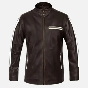 Vintage Casual Men's <b>Synthetic</b> <b>Leather</b> Jacket Crew Neck Waterproof Breathable Eco-Friendly Winter Warm Zipper Closure Front - Product Image 1
